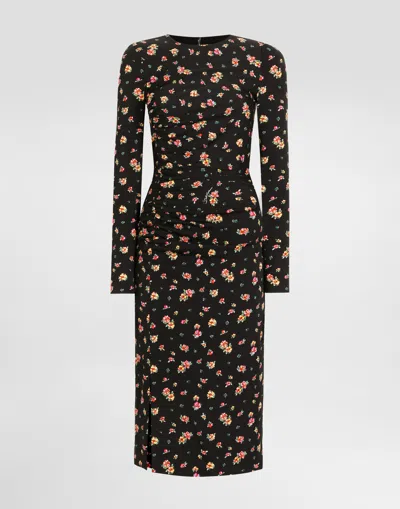 Dolce & Gabbana Small Floral-print Charmeuse Dress In Multi