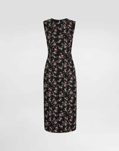 Dolce & Gabbana Small Floral-print Charmeuse Dress In Black