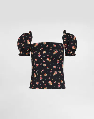 Dolce & Gabbana Small Floral-print Charmeuse Top In Multi