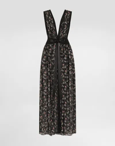 Dolce & Gabbana Small Floral-print Chiffon Dress In Black
