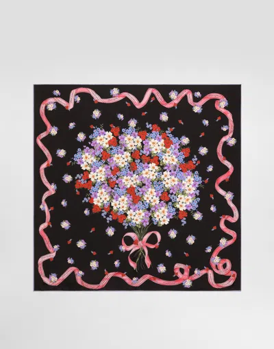 Dolce & Gabbana Small Floral-print Silk Twill Scarf 70x70 In Black