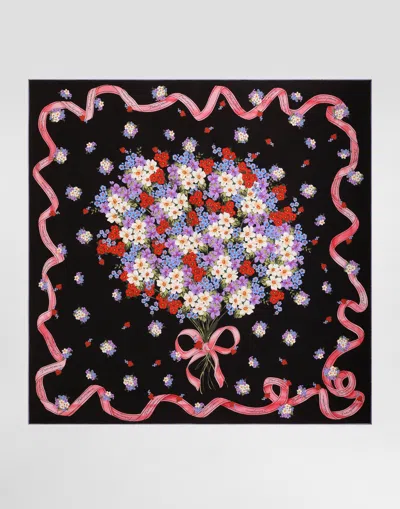 Dolce & Gabbana Small Floral-print Silk Twill Scarf 90x90 In Black