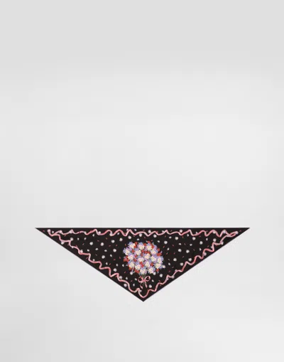 Dolce & Gabbana Small Floral-print Silk Twill Triangle Scarf In Black