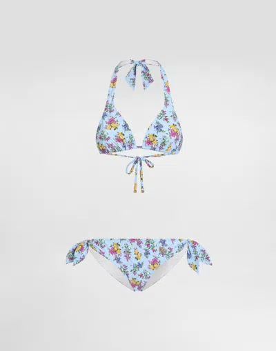Dolce & Gabbana Small Floral-print Sliding Triangle Bikini In Multi