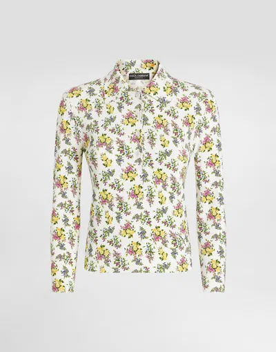 Dolce & Gabbana Small Floral-print Viscose Polo Shirt In Multi