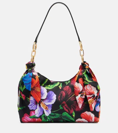 Dolce & Gabbana Small Floral Satin Tote Bag In Black