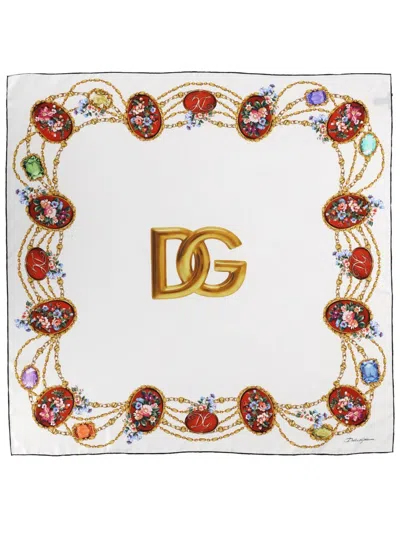 Dolce & Gabbana Small Floral-print Silk Twill Scarf 90x90 For Women In White