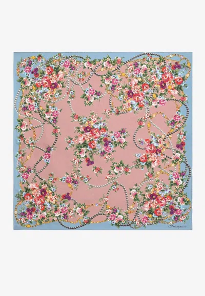 Dolce & Gabbana Small Flower Bouquet Print Silk Scarf In Multi