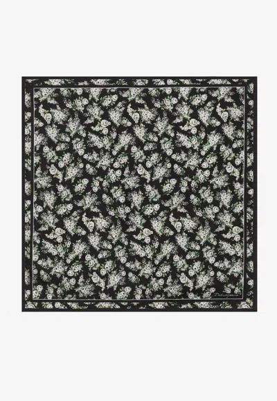Dolce & Gabbana Small Flower Bouquet Print Silk Scarf In Multi