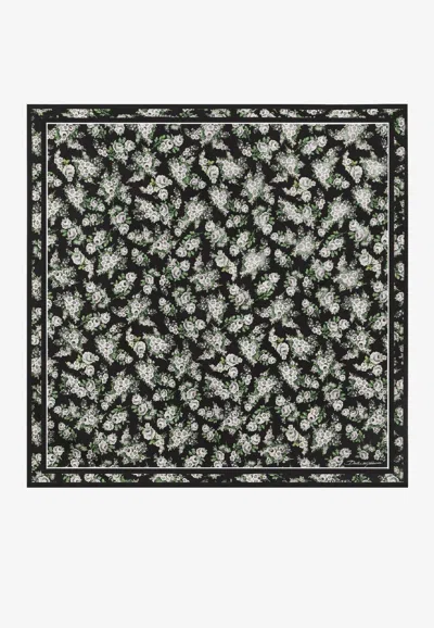 Dolce & Gabbana Small Flower Bouquet Print Silk Scarf In Multi