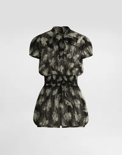 Dolce & Gabbana Small Flower Bouquet-print Chiffon Jumpsuit In Black