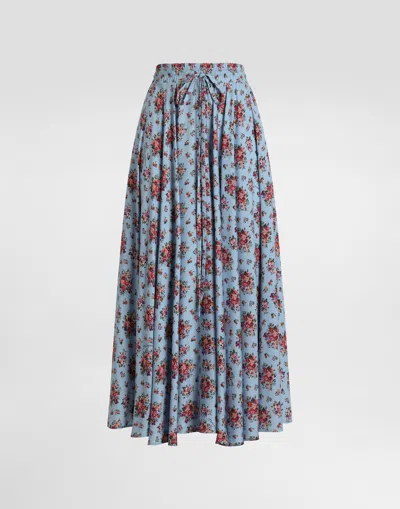 Dolce & Gabbana Small Flower Bouquets-print Circle Skirt In Blue