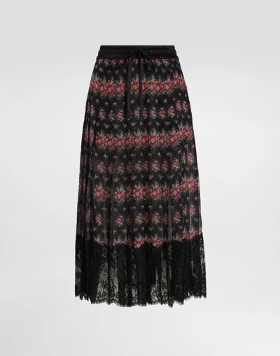 Dolce & Gabbana Small Flower Bouquets-print Pleated Chiffon Skirt In Multi