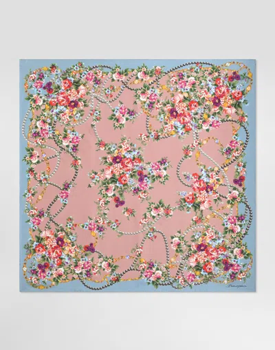 Dolce & Gabbana Small Flower Bouquets-print Silk Twill Scarf 90x90 In Pink