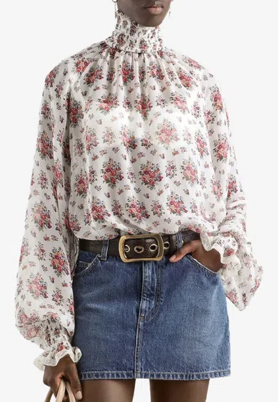 Dolce & Gabbana Small Flower Bouquets-print Chiffon Top In White
