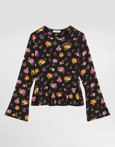 Dolce & Gabbana Kids' Small Flowers-print Jersey T-shirt In Black