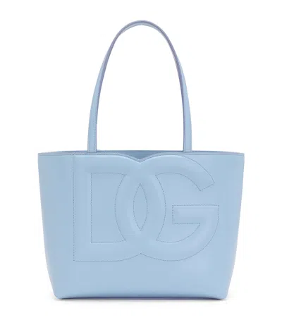 Dolce & Gabbana Small Dg Logo Leather Tote Bag In Light Blue