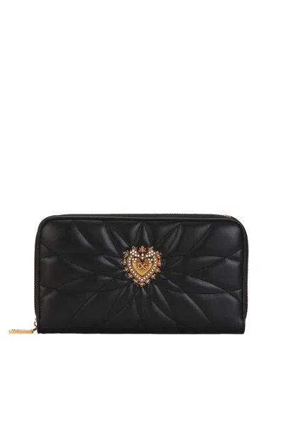 Dolce & Gabbana Quilted Heart Wallets Gold-tone Hardware In Black