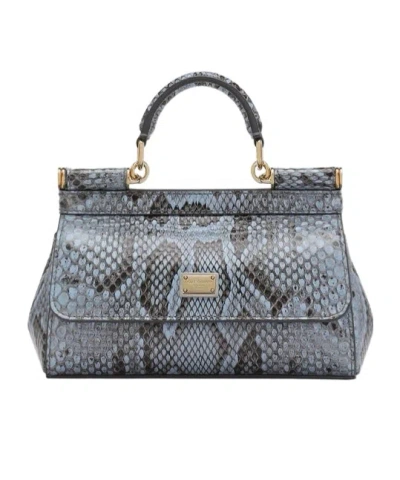 Dolce & Gabbana Dolce  Gabbana Small Logo Plaque Embossed Sicily Handbag In Gray