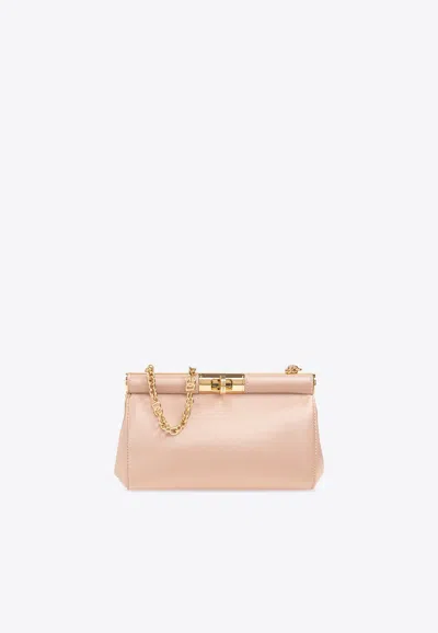Dolce & Gabbana Small Marlene Satin Clutch In Beige
