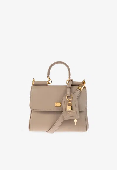 Dolce & Gabbana Small My Sicily Calf Leather Handbag In Brown