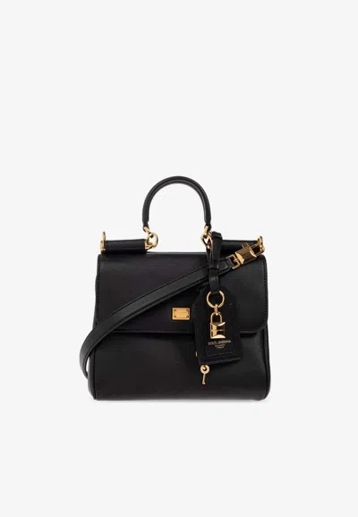 Dolce & Gabbana Small My Sicily Calf Leather Handbag In Black