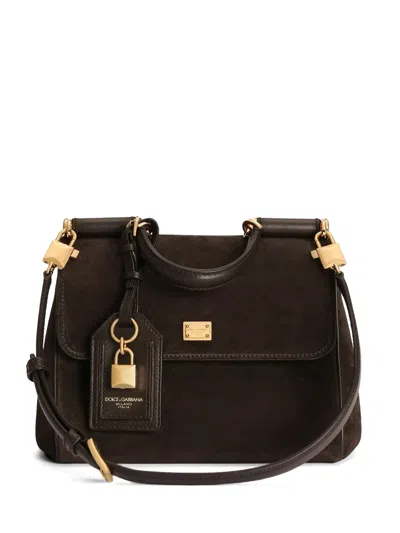 Dolce & Gabbana Small My Sicily Handbag In Split Calfskin In Brown