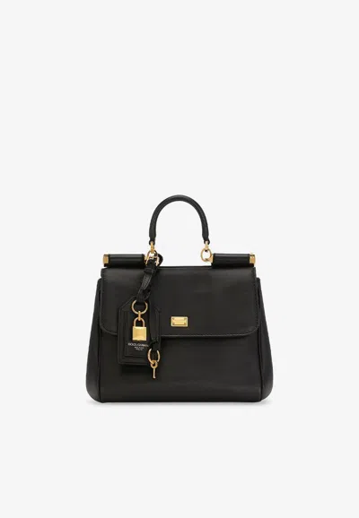 Dolce & Gabbana Small My Sicily Plongé Calfskin Handbag In Black