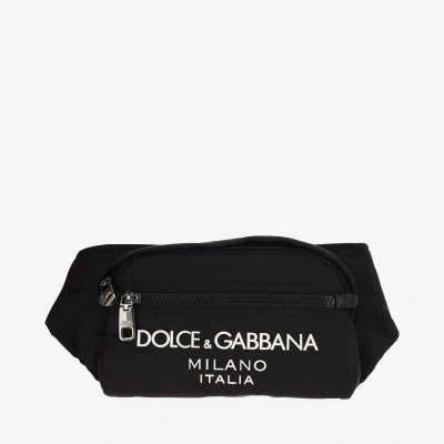 Dolce & Gabbana Small Nylon Pouch With Rubberized Logo In Black