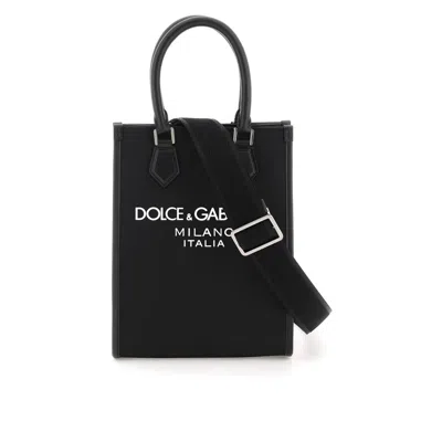 Dolce & Gabbana Small Nylon Tote Bag With Logo In Black