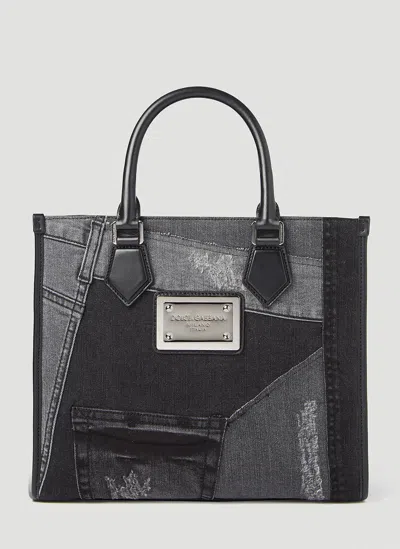 Dolce & Gabbana Logo-plaque Patchwork Shoulder Bag In Black