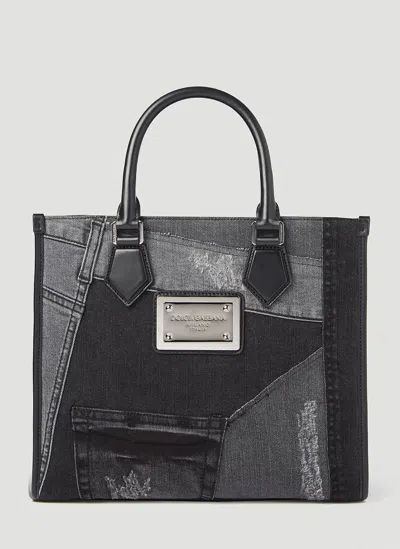 DOLCE & GABBANA SMALL PATCHWORK DENIM TOTE BAG