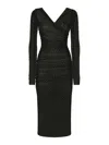 Dolce & Gabbana Tulle Calf-length Dress With Draping And Polka-dot Print In Black