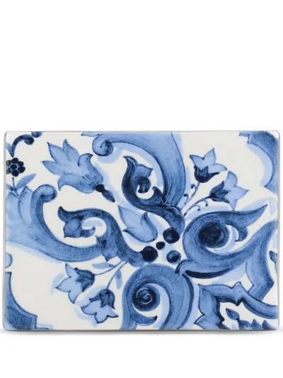 Dolce & Gabbana Small Porcelain Coaster (8cm X 10cm) In Blue