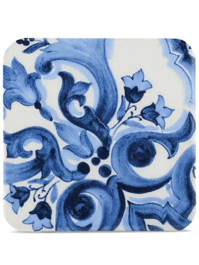 Dolce & Gabbana Small Porcelain Coaster In Blue