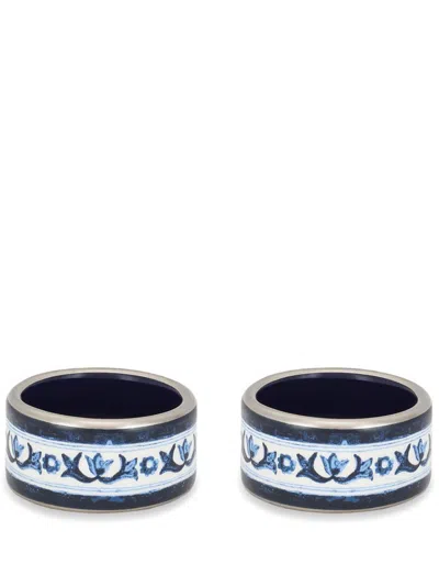 Dolce & Gabbana Small Porcelain Napkin Rings (set Of Two) In Blue