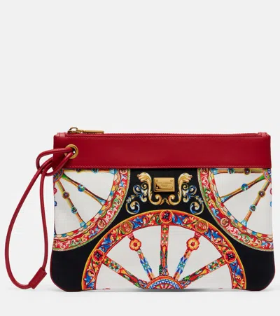 Dolce & Gabbana Small Printed Leather-trimmed Canvas Pouch In Multi