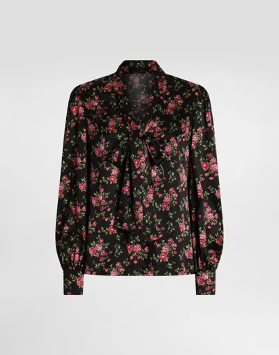 Dolce & Gabbana Small Rose Bouquet-print Satin Shirt In Multi