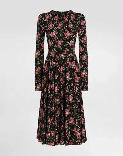 Dolce & Gabbana Small Rose Bouquets-print Charmeuse Dress In Multi