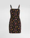 Dolce & Gabbana Small Rose Bouquets-print Draped Charmeuse Dress In Multi