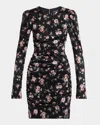 Dolce & Gabbana Black Dress With Floral Print And Side Draping In Silk Woman