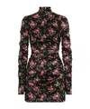 Dolce & Gabbana Black Dress With Floral Print And Side Draping In Silk Woman In Multi