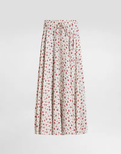 Dolce & Gabbana Small Rose-print Charmeuse Circle Skirt In Multi