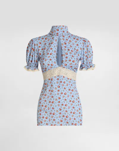 Dolce & Gabbana Dolce  Gabbana Small Rose-printed Charmeuse Top In Multi