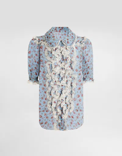 Dolce & Gabbana Small Rose-print Chiffon Shirt In Multi