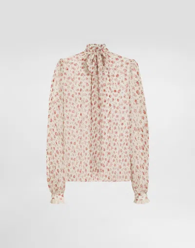 Dolce & Gabbana Small Rose-print Chiffon Top In Multi
