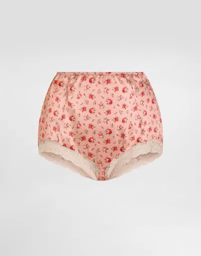 Dolce & Gabbana Small Rose-print Lace And Satin Briefs In Gold