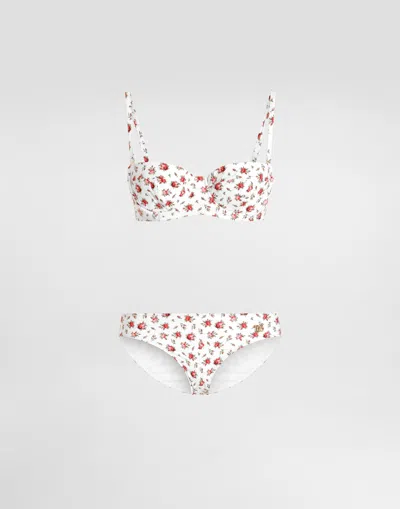 Dolce & Gabbana Small Rose-print Padded Balconette Bikini In Multi