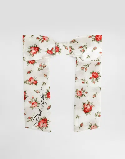 Dolce & Gabbana Kids' Small Rose-print Poplin Hair Tie With Bow In Multi
