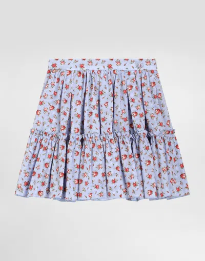 Dolce & Gabbana Kids' Small Rose-print Poplin Skirt In Multi